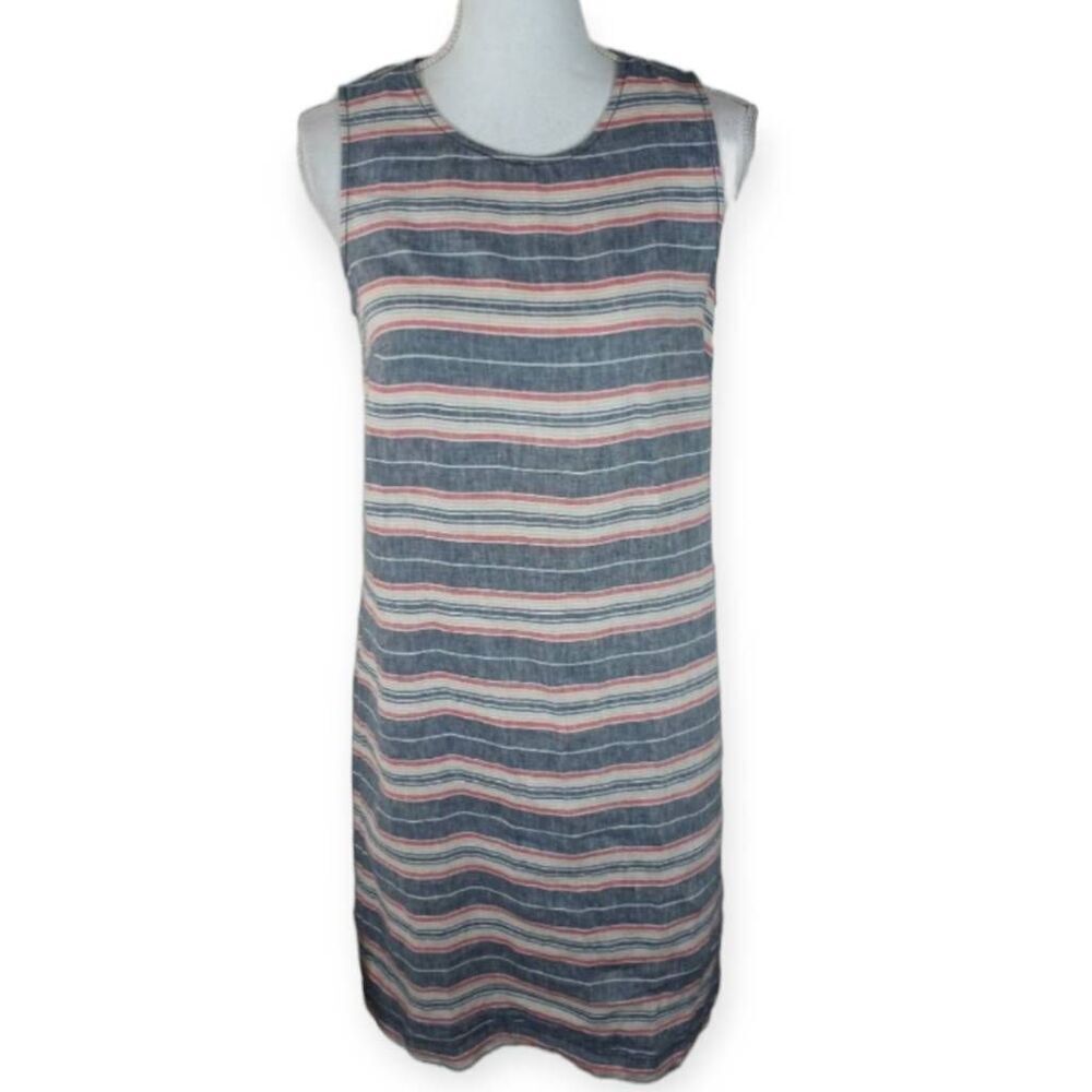 ST. TROPEZ WEST BLUE, RED, & WHITE LINEN DRESS SZ.0 EUC.